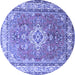 Round Machine Washable Persian Blue Traditional Rug, wshtr173blu