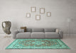 Machine Washable Persian Turquoise Traditional Area Rugs in a Living Room,, wshtr173turq