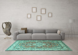 Machine Washable Persian Turquoise Traditional Area Rugs in a Living Room,, wshtr173turq