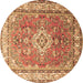 Round Machine Washable Persian Brown Traditional Rug, wshtr173brn