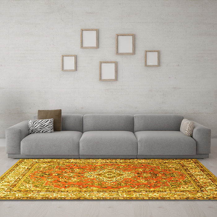 Machine Washable Persian Yellow Traditional Rug in a Living Room, wshtr173yw