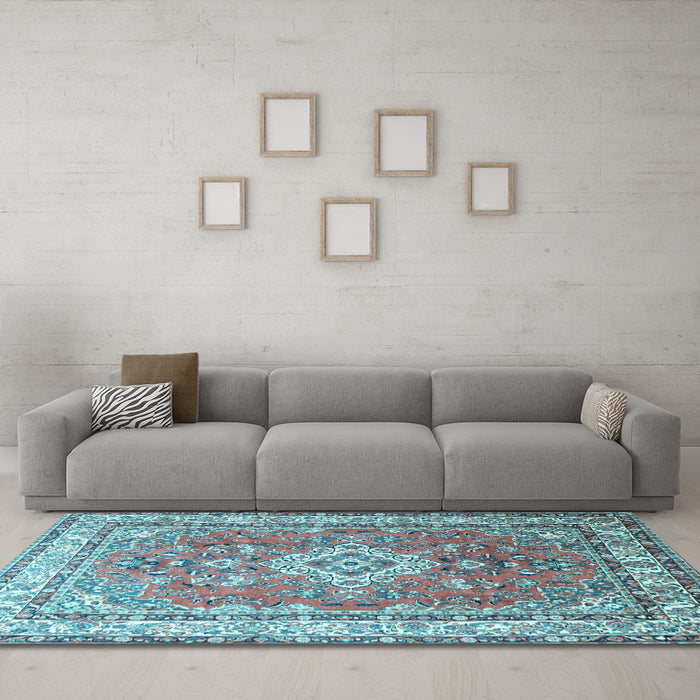Machine Washable Persian Light Blue Traditional Rug in a Living Room, wshtr173lblu
