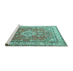 Sideview of Machine Washable Persian Turquoise Traditional Area Rugs, wshtr173turq