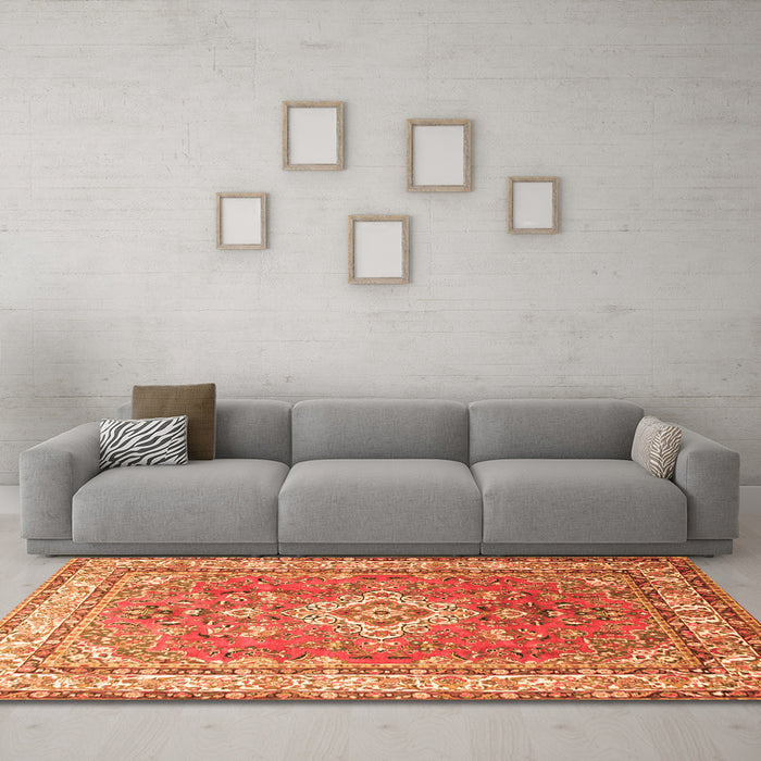 Machine Washable Persian Orange Traditional Area Rugs in a Living Room, wshtr173org