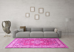 Machine Washable Persian Pink Traditional Rug in a Living Room, wshtr173pnk
