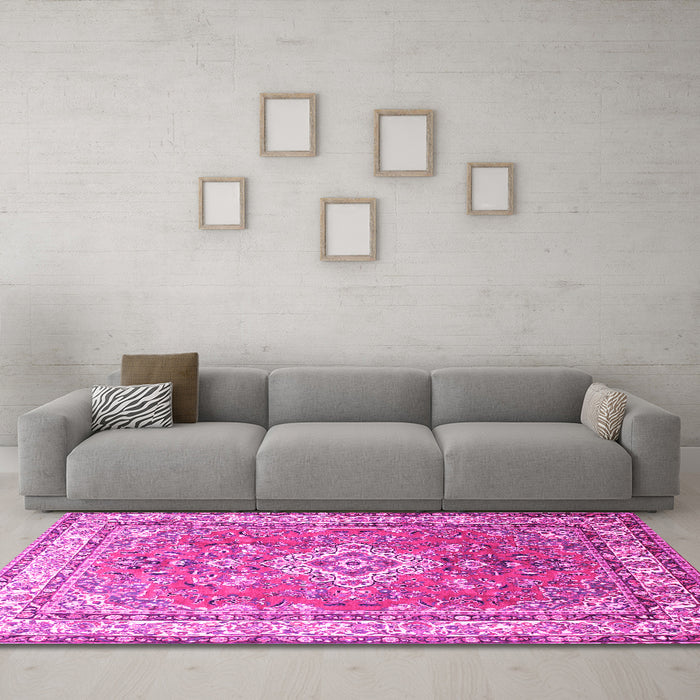 Machine Washable Persian Pink Traditional Rug in a Living Room, wshtr173pnk