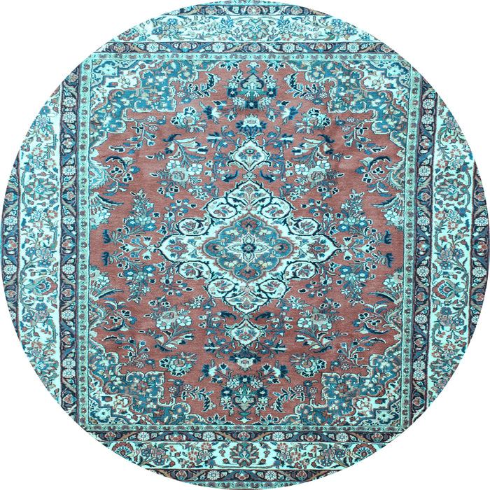 Round Machine Washable Persian Light Blue Traditional Rug, wshtr173lblu