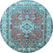 Round Machine Washable Persian Light Blue Traditional Rug, wshtr173lblu