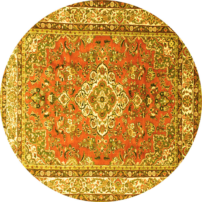Round Machine Washable Persian Yellow Traditional Rug, wshtr173yw