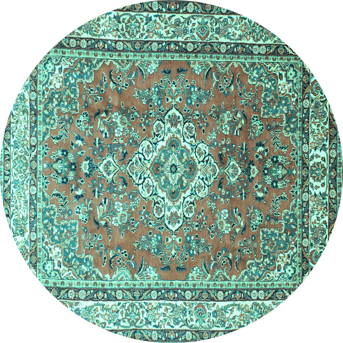 Round Machine Washable Persian Turquoise Traditional Area Rugs, wshtr173turq
