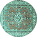 Round Machine Washable Persian Turquoise Traditional Area Rugs, wshtr173turq