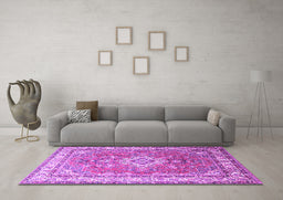 Machine Washable Persian Purple Traditional Area Rugs in a Living Room, wshtr173pur