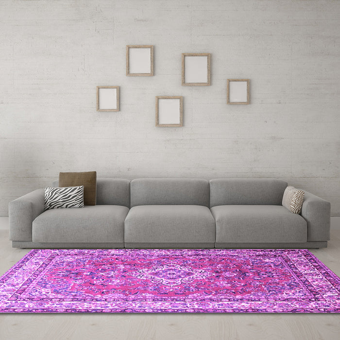 Machine Washable Persian Purple Traditional Area Rugs in a Living Room, wshtr173pur