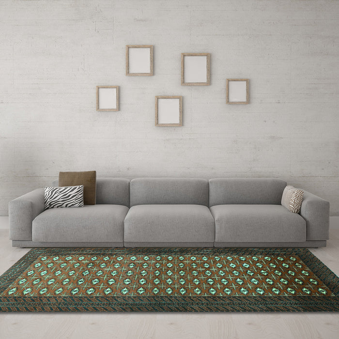 Machine Washable Southwestern Turquoise Country Area Rugs in a Living Room,, wshtr1740turq