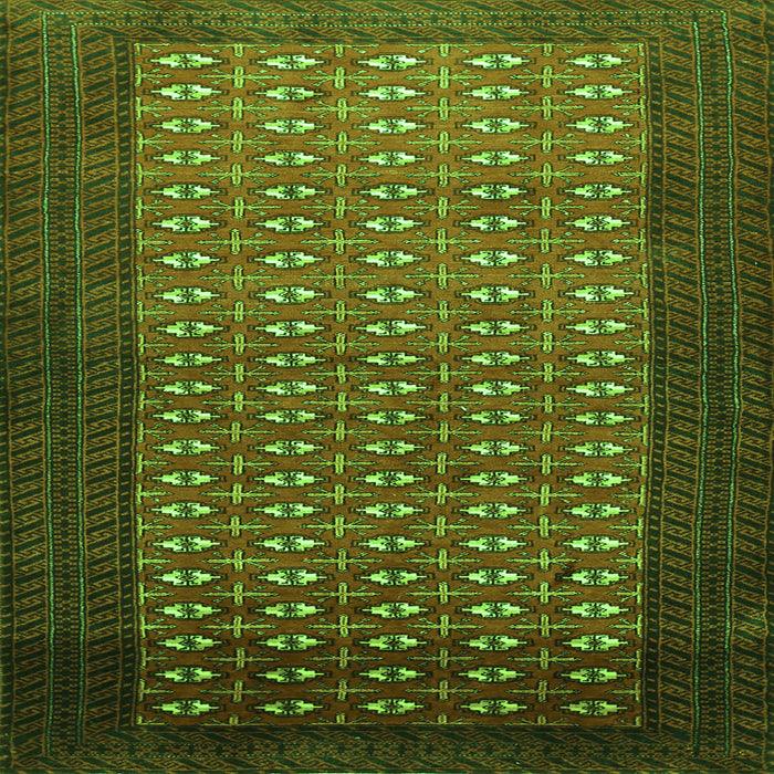 Round Machine Washable Southwestern Green Country Area Rugs, wshtr1740grn