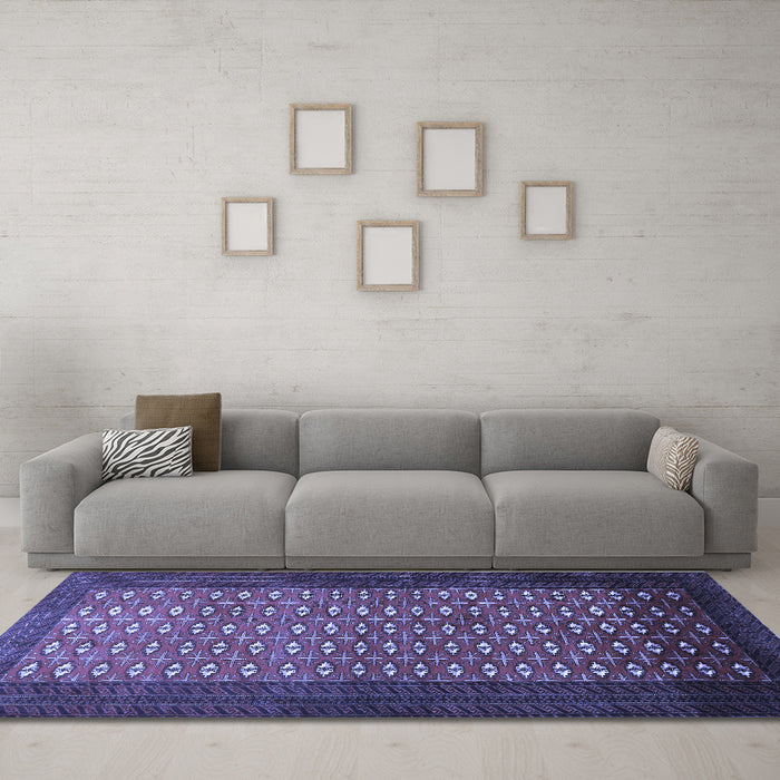 Machine Washable Southwestern Blue Country Rug in a Living Room, wshtr1740blu