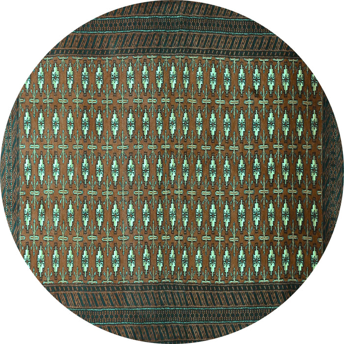 Round Machine Washable Southwestern Turquoise Country Area Rugs, wshtr1740turq
