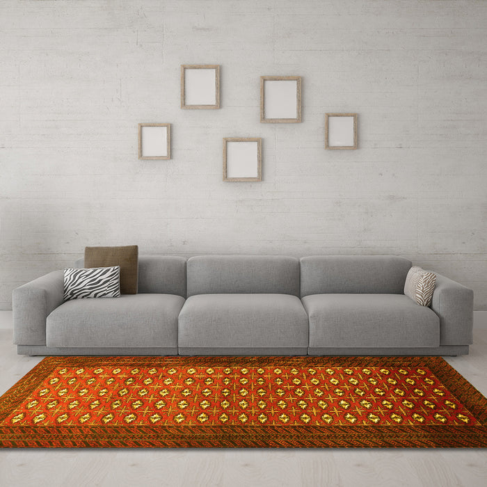 Machine Washable Southwestern Yellow Country Rug in a Living Room, wshtr1740yw