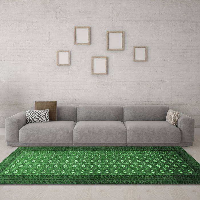 Machine Washable Southwestern Emerald Green Country Area Rugs in a Living Room,, wshtr1740emgrn