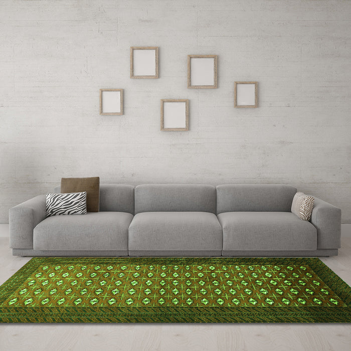 Machine Washable Southwestern Green Country Area Rugs in a Living Room,, wshtr1740grn