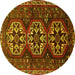 Round Machine Washable Persian Yellow Traditional Rug, wshtr1741yw