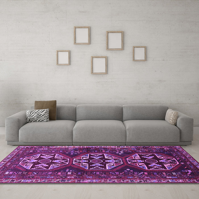 Machine Washable Persian Purple Traditional Area Rugs in a Living Room, wshtr1741pur