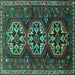 Square Machine Washable Persian Turquoise Traditional Area Rugs, wshtr1741turq