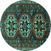 Round Machine Washable Persian Turquoise Traditional Area Rugs, wshtr1741turq