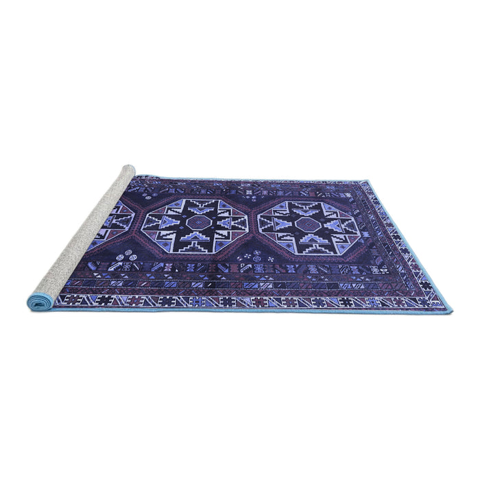 Sideview of Machine Washable Persian Blue Traditional Rug, wshtr1741blu
