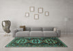 Machine Washable Persian Turquoise Traditional Area Rugs in a Living Room,, wshtr1741turq