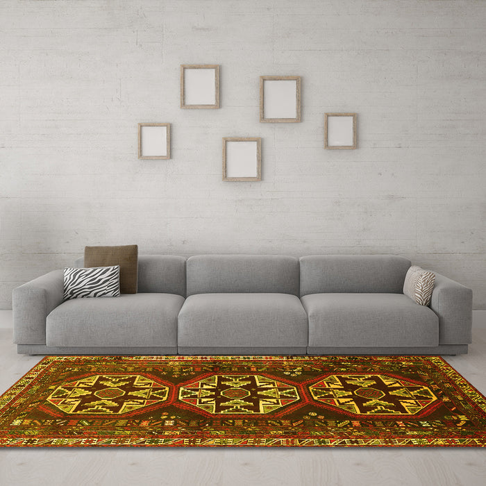 Machine Washable Persian Yellow Traditional Rug in a Living Room, wshtr1741yw