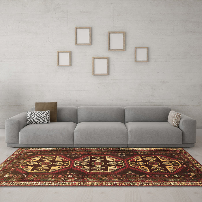 Machine Washable Persian Brown Traditional Rug in a Living Room,, wshtr1741brn