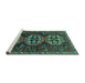 Sideview of Machine Washable Persian Turquoise Traditional Area Rugs, wshtr1741turq