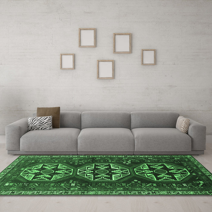 Machine Washable Persian Emerald Green Traditional Area Rugs in a Living Room,, wshtr1741emgrn
