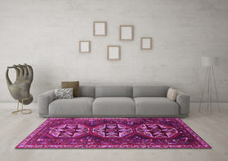 Machine Washable Persian Pink Traditional Rug in a Living Room, wshtr1741pnk