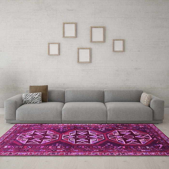 Machine Washable Persian Pink Traditional Rug in a Living Room, wshtr1741pnk