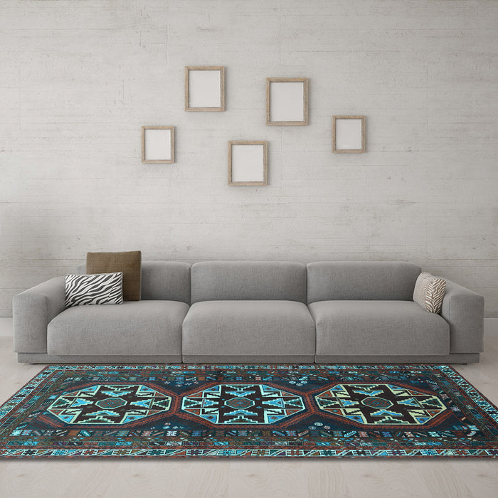 Machine Washable Persian Light Blue Traditional Rug in a Living Room, wshtr1741lblu