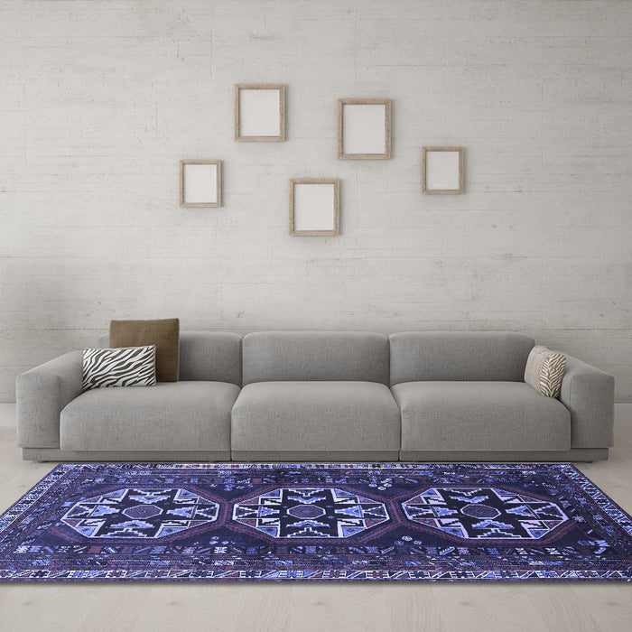 Machine Washable Persian Blue Traditional Rug in a Living Room, wshtr1741blu
