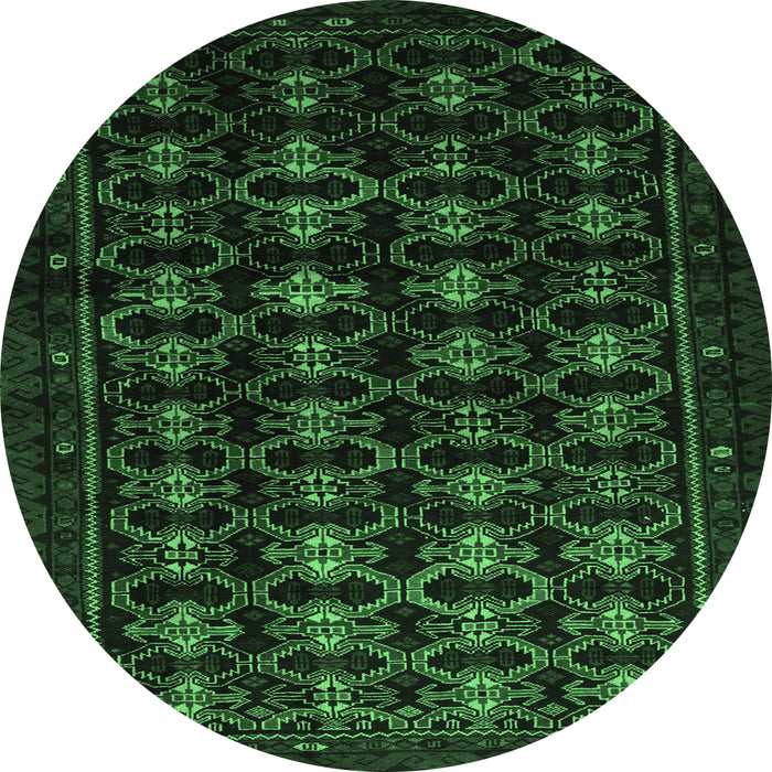 Round Machine Washable Persian Emerald Green Traditional Area Rugs, wshtr1742emgrn