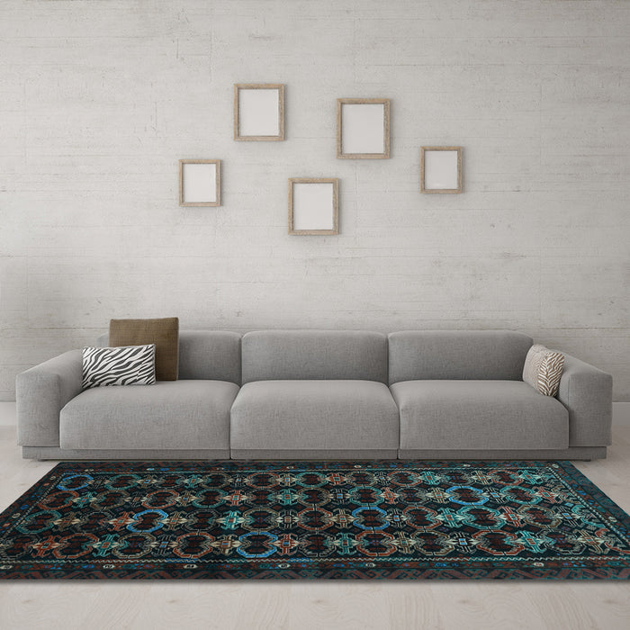 Machine Washable Persian Light Blue Traditional Rug in a Living Room, wshtr1742lblu