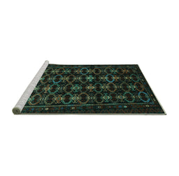 Sideview of Machine Washable Persian Turquoise Traditional Area Rugs, wshtr1742turq