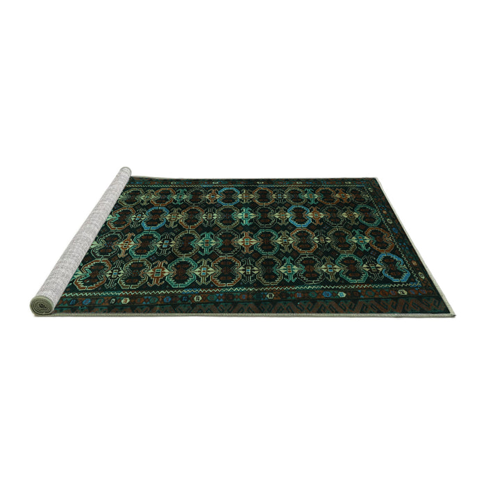 Sideview of Machine Washable Persian Turquoise Traditional Area Rugs, wshtr1742turq