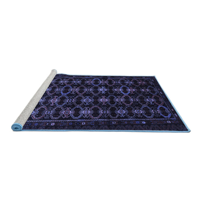 Sideview of Machine Washable Persian Blue Traditional Rug, wshtr1742blu