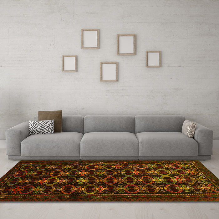 Machine Washable Persian Yellow Traditional Rug in a Living Room, wshtr1742yw