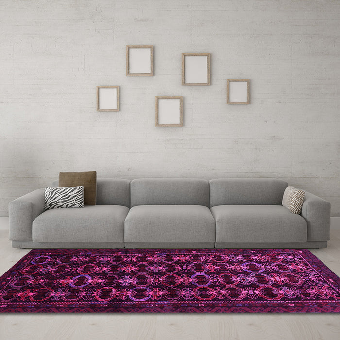 Machine Washable Persian Pink Traditional Rug in a Living Room, wshtr1742pnk