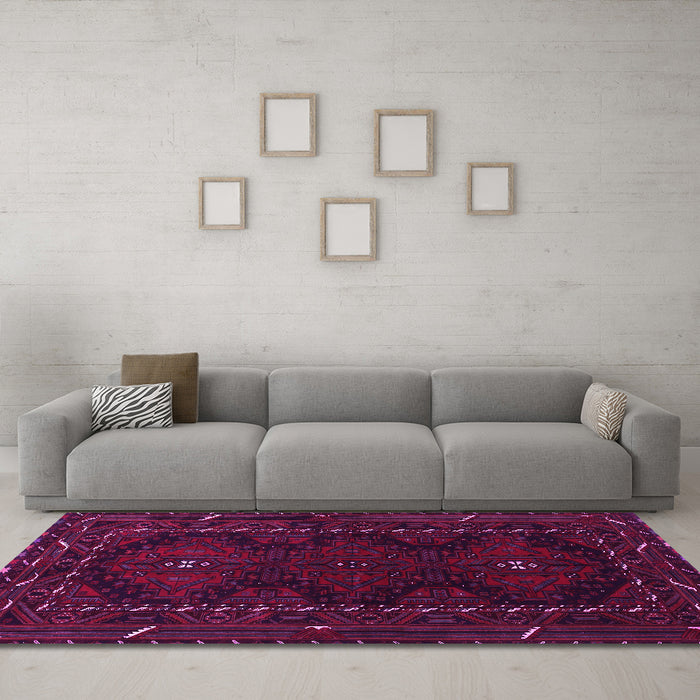 Machine Washable Persian Pink Traditional Rug in a Living Room, wshtr1743pnk