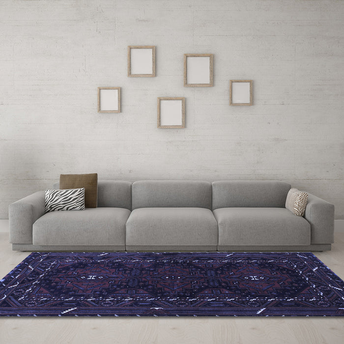 Machine Washable Persian Blue Traditional Rug in a Living Room, wshtr1743blu
