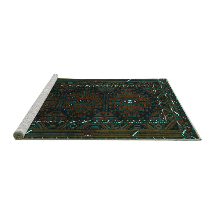 Sideview of Machine Washable Persian Turquoise Traditional Area Rugs, wshtr1743turq