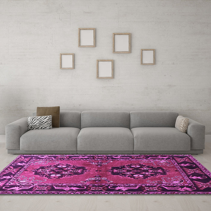 Machine Washable Persian Purple Traditional Area Rugs in a Living Room, wshtr1744pur