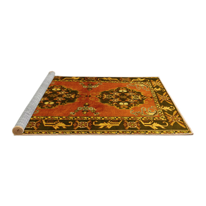 Sideview of Machine Washable Persian Yellow Traditional Rug, wshtr1744yw